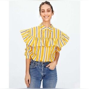 Clare V charlotte blouse in marigold stripe golden yellow Medium